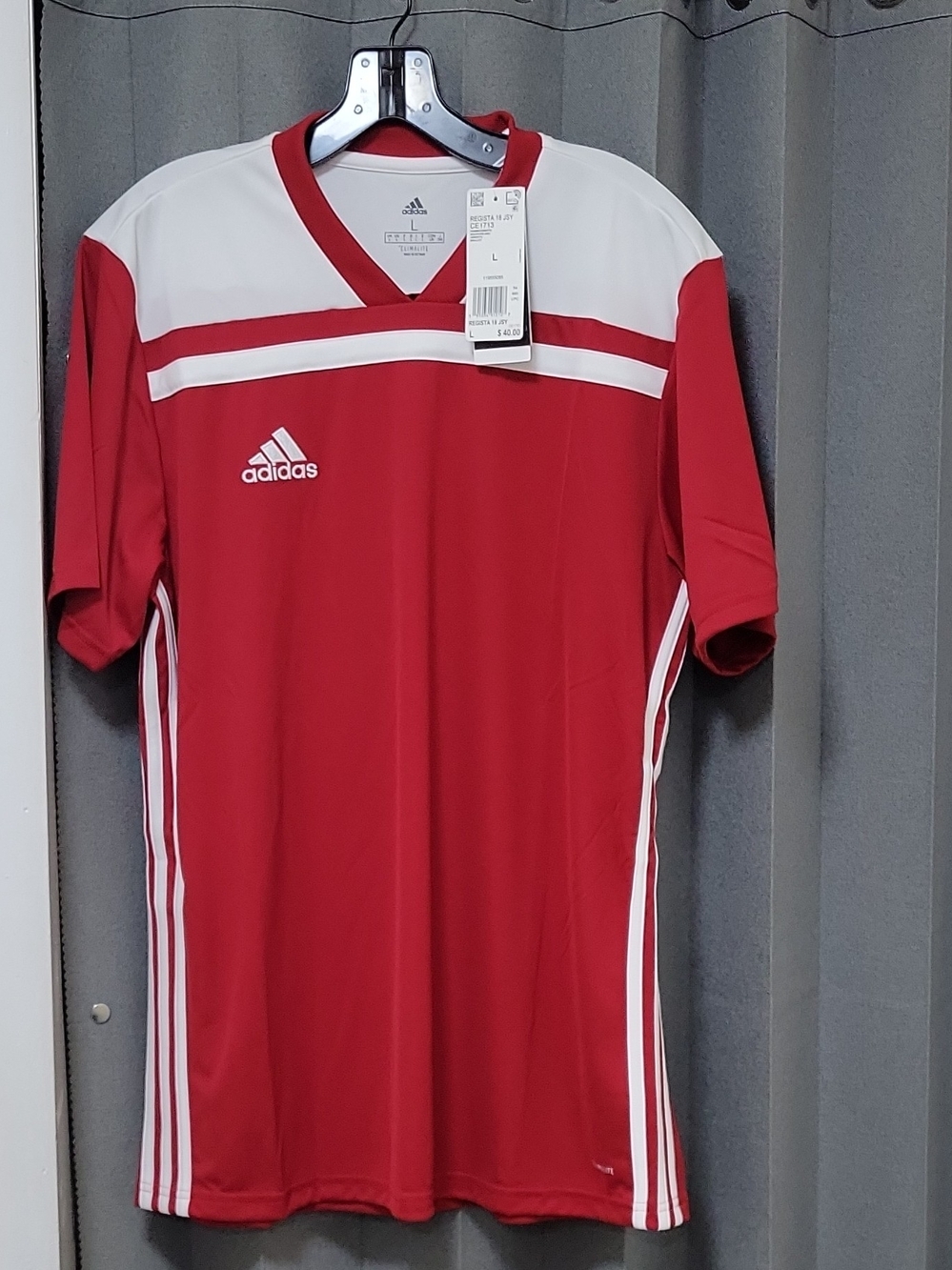 adidas Red and White Men's Short-Sleeve Soccer Jersey